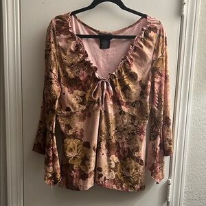 Pink & Brown Floral Fairycore Blouse
